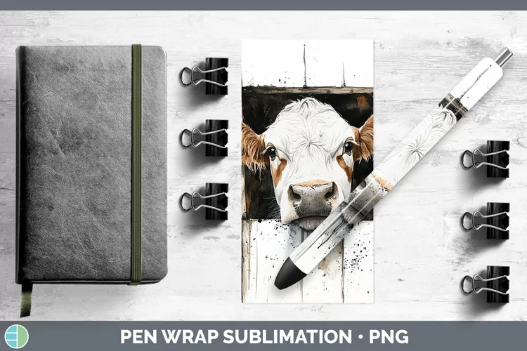 Watercolor Cow Pen Wrap Sublimation Pen Designs