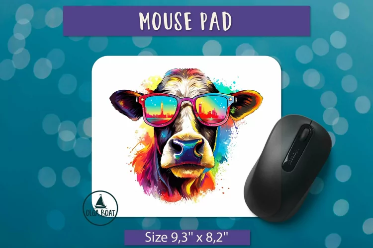 Watercolor cow png | Mouse pad sublimation design