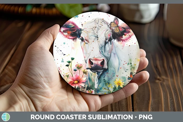 Watercolor Cow Round Coaster Sublimation Coaster Designs