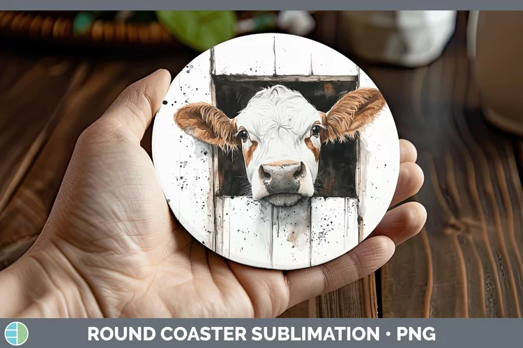 Watercolor Cow Round Coaster Sublimation Coaster Designs