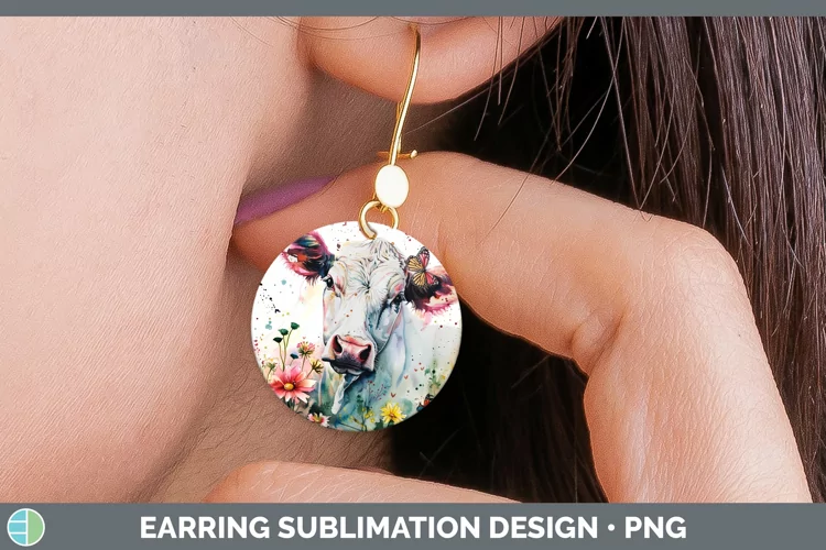 Watercolor Cow Round Earrings Sublimation Earrings Designs