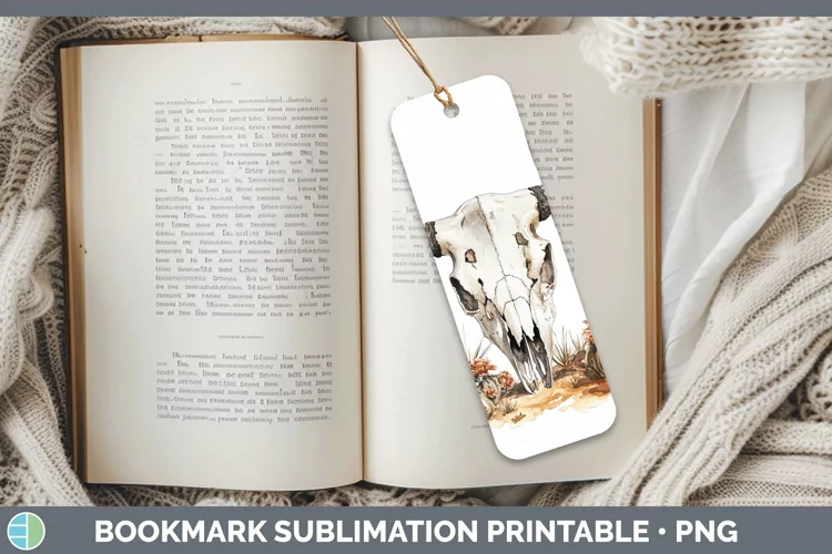 Watercolor Cow Skull Bookmark Sublimation Printable Designs