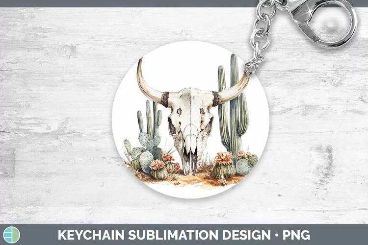 Watercolor Cow Skull Keychain Sublimation Keyring Designs