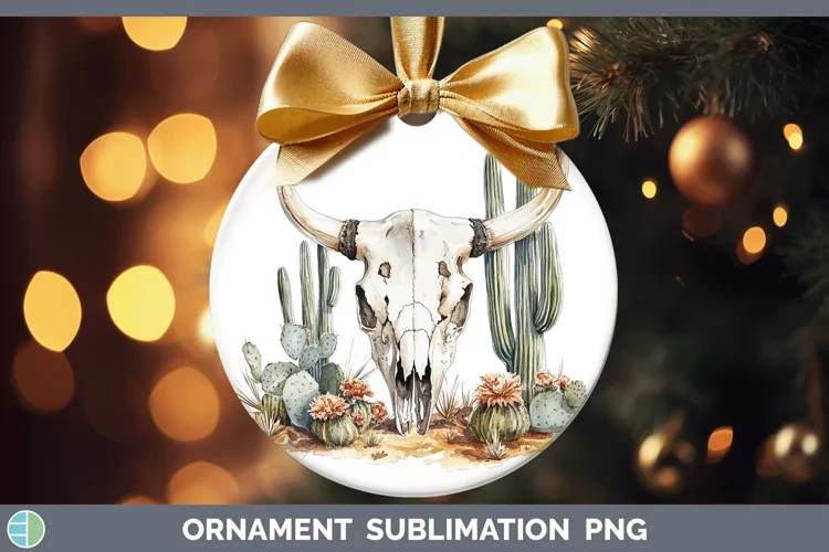 Watercolor Cow Skull Ornament Sublimation Bauble Designs