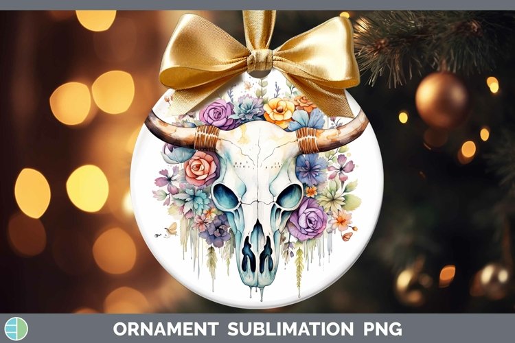 Watercolor Cow Skull Ornament Sublimation Bauble Designs