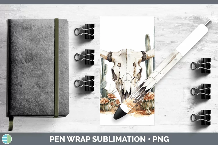 Watercolor Cow Skull Pen Wrap Sublimation Pen Designs
