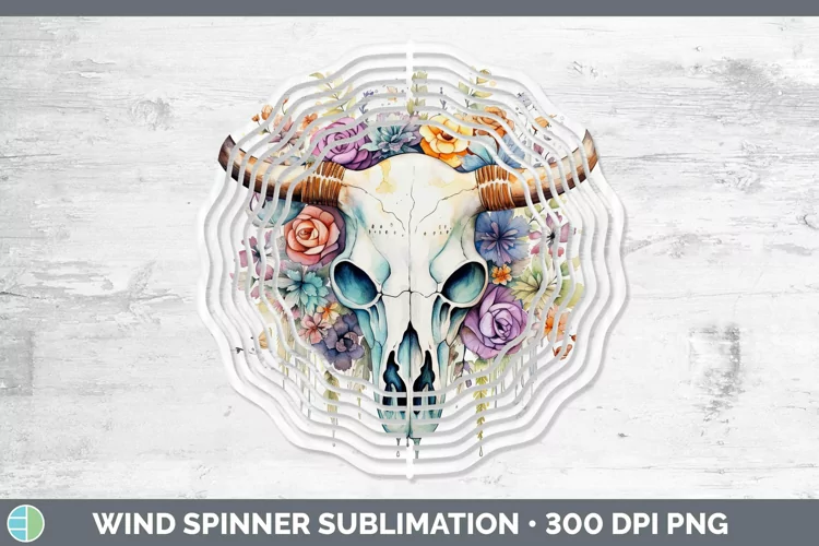Watercolor Cow Skull Wind Spinner Sublimation Spinner Design