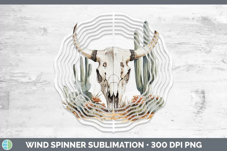 Watercolor Cow Skull Wind Spinner Sublimation Spinner Design