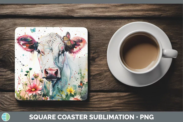 Watercolor Cow Square Coaster Sublimation Coaster Designs