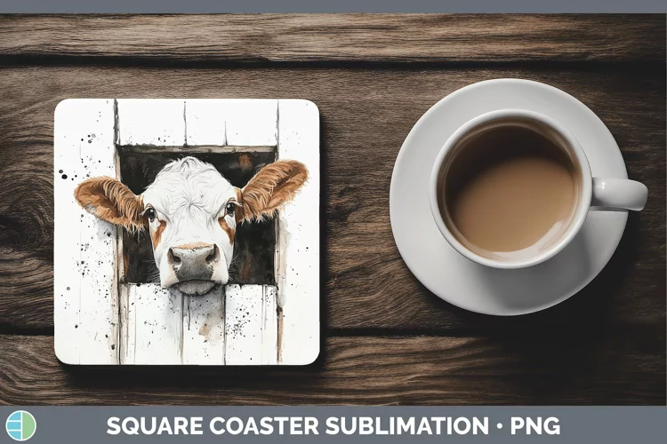 Watercolor Cow Square Coaster Sublimation Coaster Designs