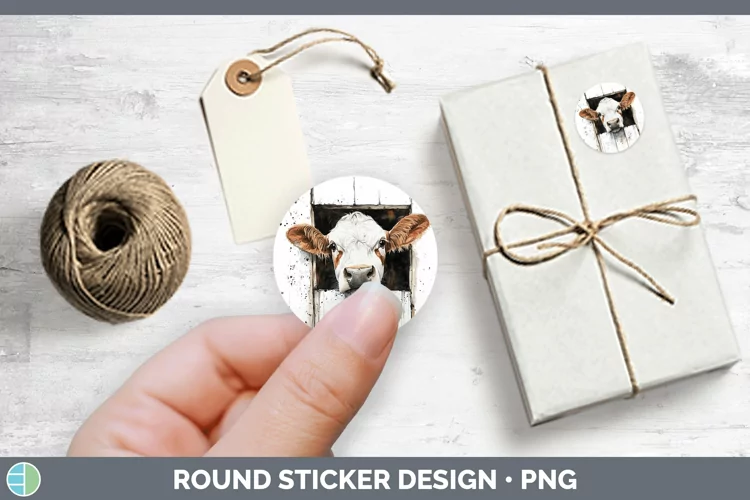 Watercolor Cow Stickers | Round Labels Designs
