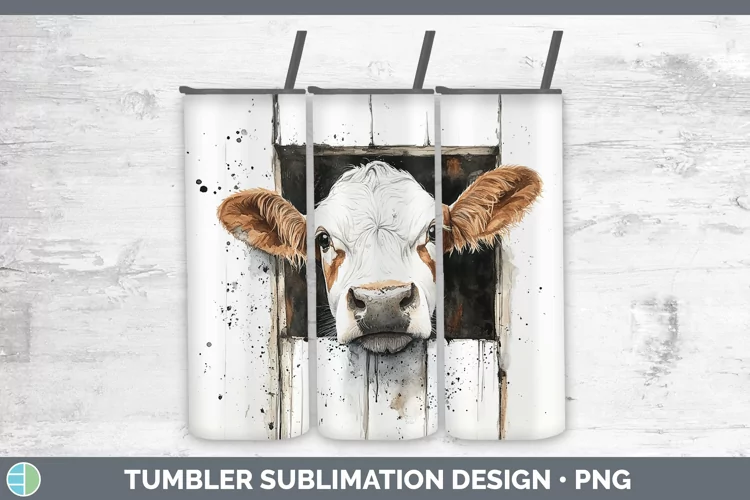 Watercolor Cow Tumbler Sublimation 20 oz Skinny Tumbler Desi