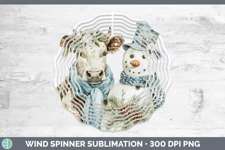 Christmas Snowman Cow Wind Spinner Sublimation Designs