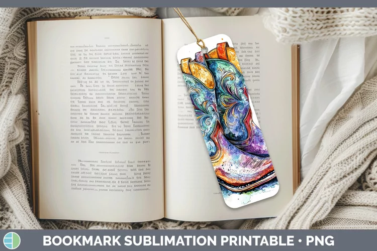 Watercolor Cowboy Boots Bookmark Sublimation Printable Desig