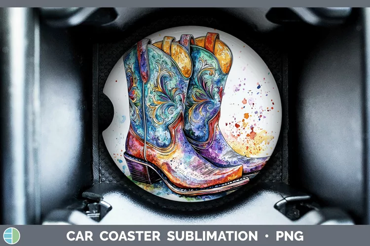 Watercolor Cowboy Boots Car Coaster Sublimation Designs