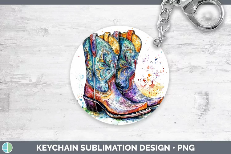 Watercolor Cowboy Boots Keychain Sublimation Keyring Designs