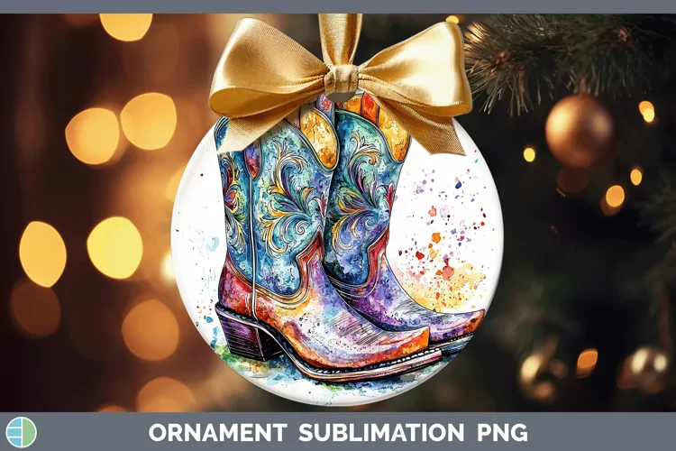 Watercolor Cowboy Boots Ornament Sublimation Bauble Designs
