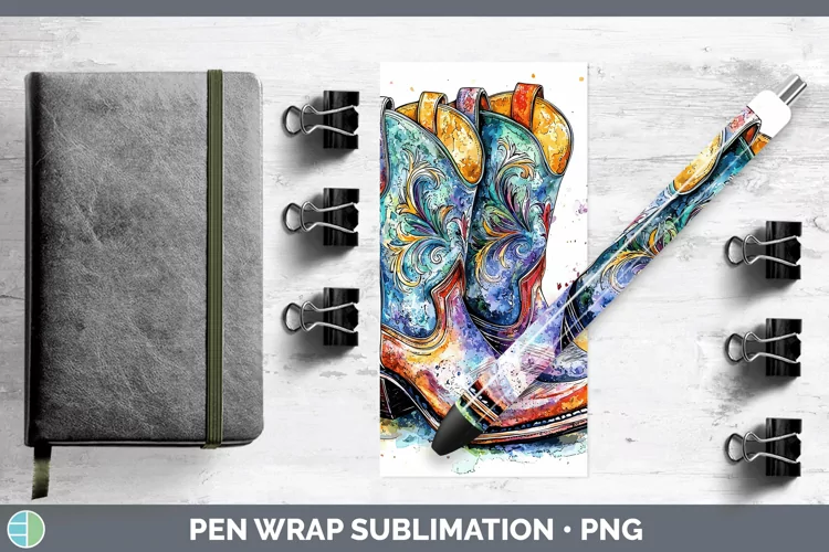 Watercolor Cowboy Boots Pen Wrap Sublimation Pen Designs