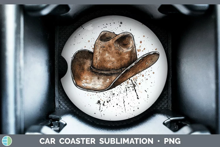 Watercolor Cowboy Hat Car Coaster Sublimation Designs