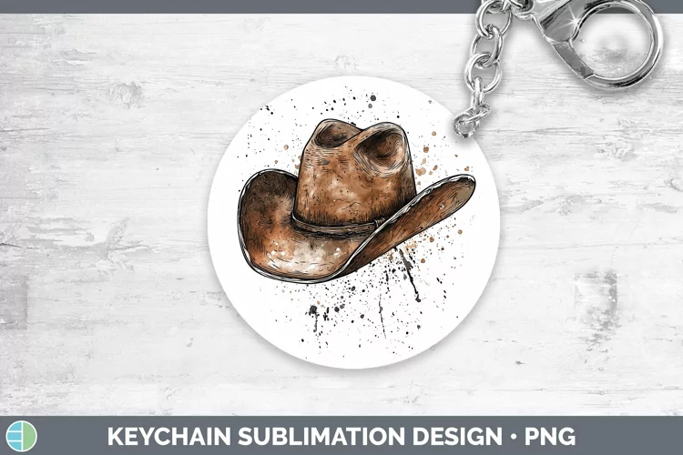 Watercolor Cowboy Hat Keychain Sublimation Keyring Designs