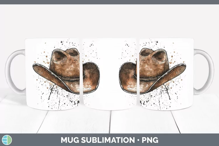 Watercolor Cowboy Hat Mug Wrap Sublimation Coffee Cup Design