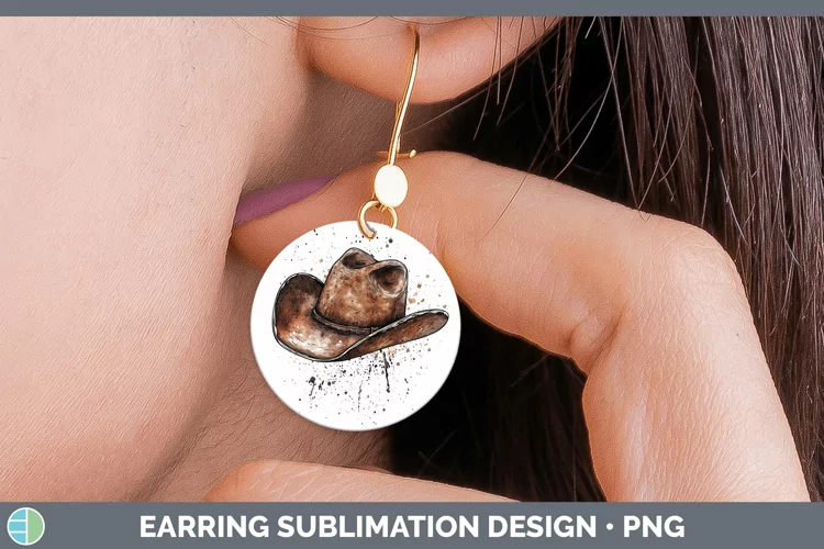Watercolor Cowboy Hat Round Earrings Sublimation Earrings De