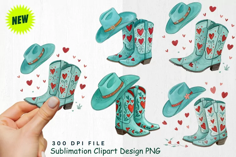 Watercolor Cowgirl Valentine Clipart PNG
