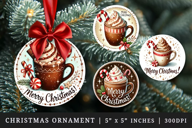 Merry Christmas hot chocolate round ornaments sublimation