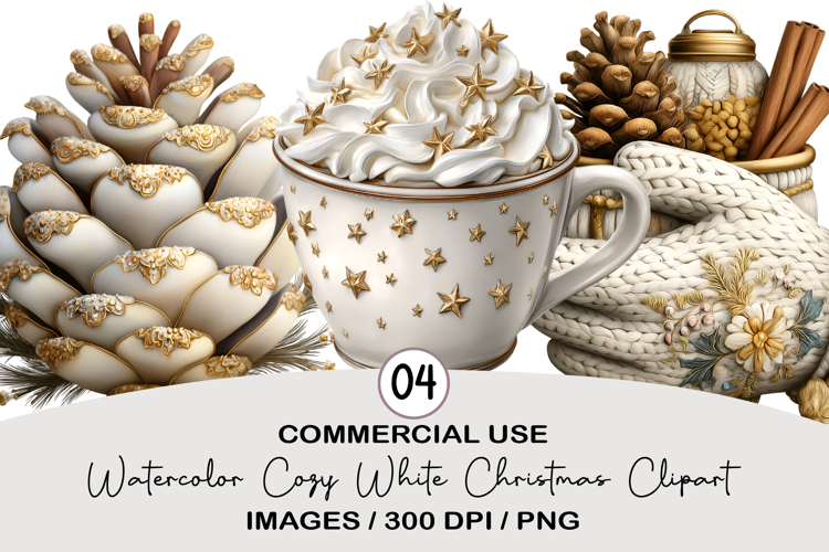 Watercolor Cozy White Christmas Clipart