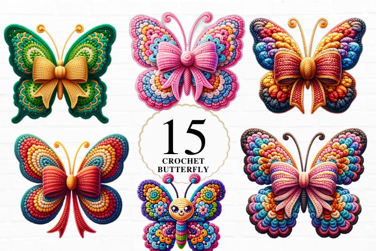 Watercolor Crochet Butterfly, Butterfly Sublimation Bundle