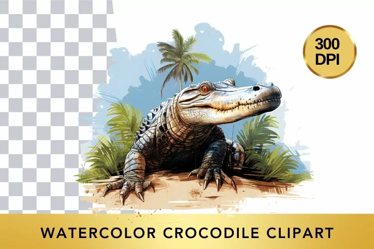 Watercolor crocodile Clipart , Animal Sublimation PNG