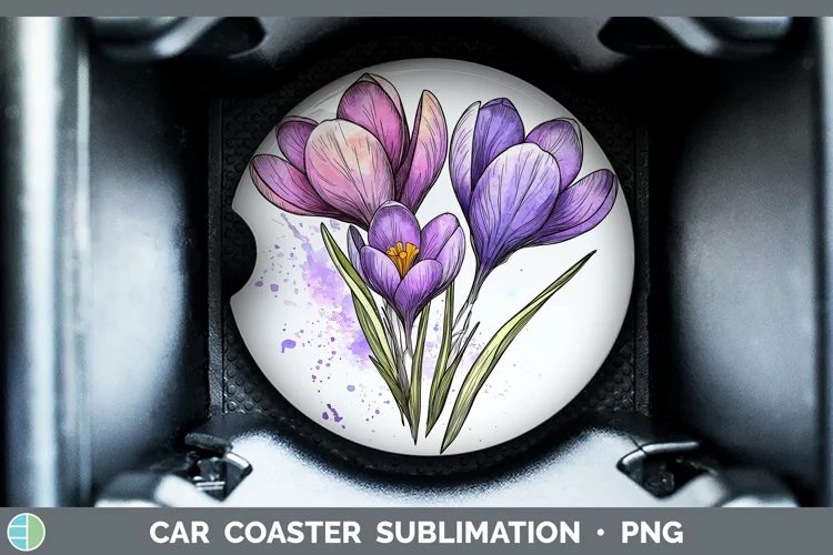 Watercolor Crocus Car Coaster Sublimation Designs
