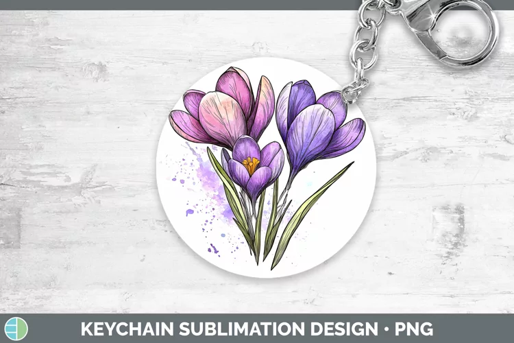 Watercolor Crocus Keychain Sublimation Keyring Designs