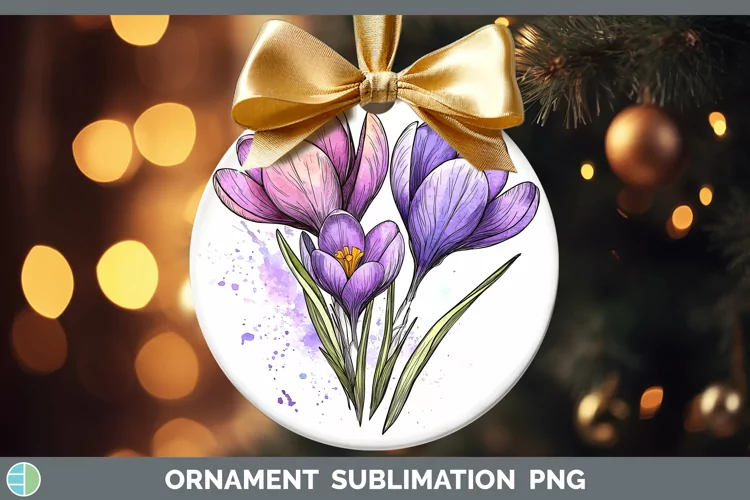 Watercolor Crocus Ornament Sublimation Bauble Designs