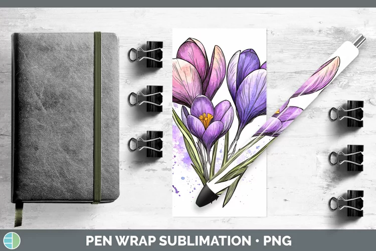 Watercolor Crocus Pen Wrap Sublimation Pen Designs