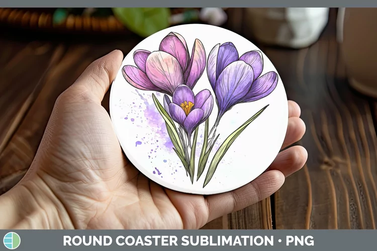 Watercolor Crocus Round Coaster Sublimation Coaster Designs