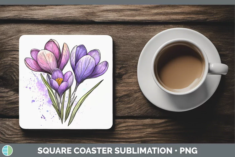 Watercolor Crocus Square Coaster Sublimation Coaster Designs