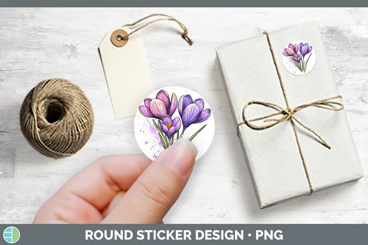Watercolor Crocus Stickers | Round Labels Designs