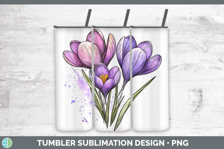 Watercolor Crocus Tumbler Sublimation 20 oz Skinny Tumbler D