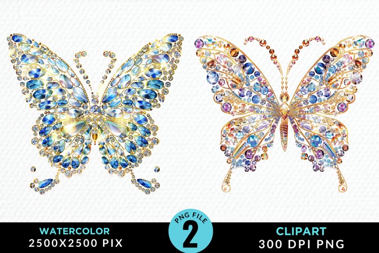 Watercolor Crystal Butterflies Clipart