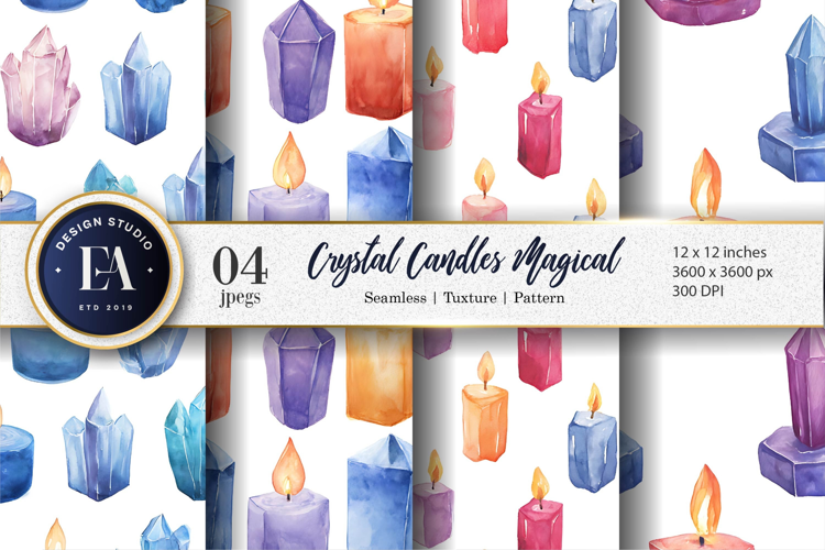 Watercolor Crystal Candles Magical Seamless Digital Paper