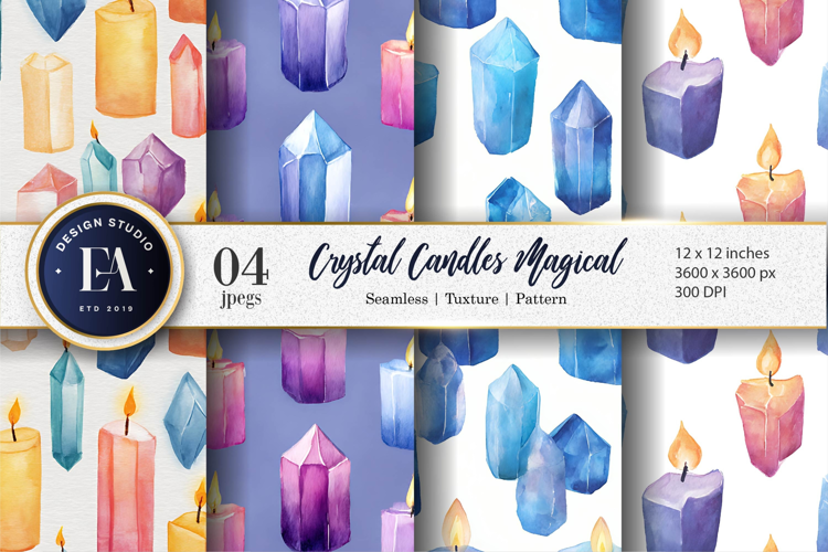 Watercolor Crystal Candles Magical Seamless Digital Paper