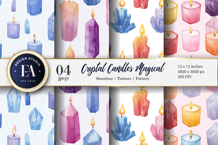 Hand-Painted Crystal Candle Watercolor Digital Paper