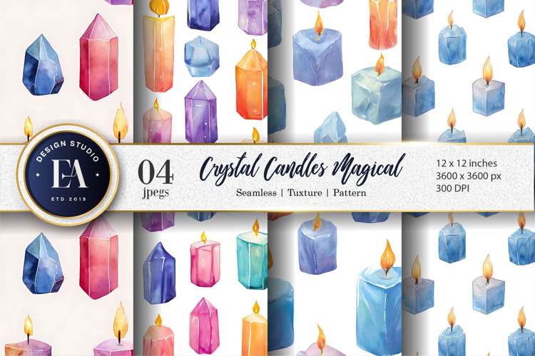 Hand-Painted Crystal Candle Watercolor Digital Paper