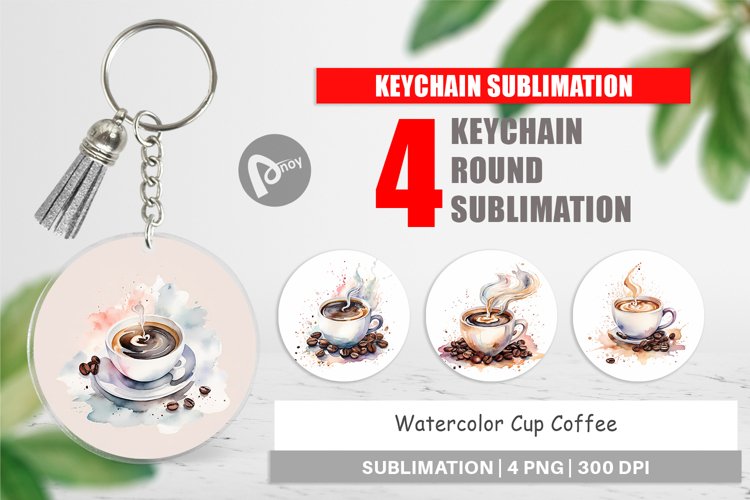 Keychain Watercolor Coffee Cup