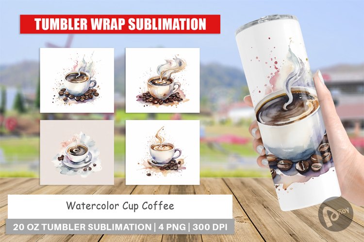 Tumbler Sublimation Wra Watercolor Coffee Cupp