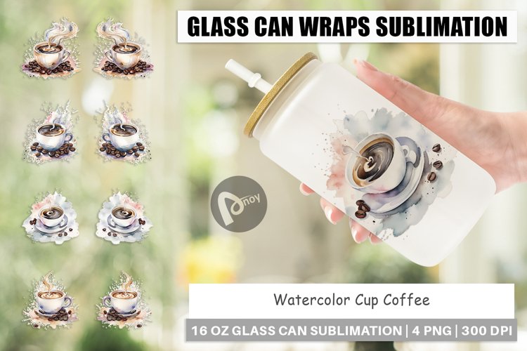 Glass Can Wraps Watercolor Coffee Cup example image 1
