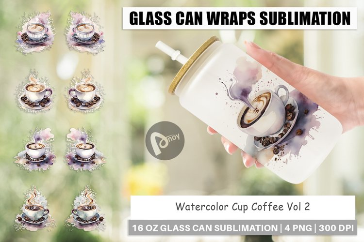 Glass Can Wraps Watercolor Coffee Cup