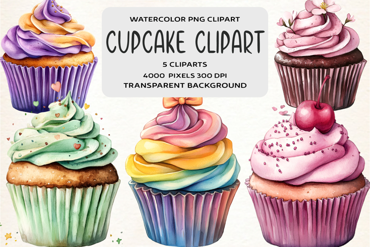 Watercolor Cupcake Clipart