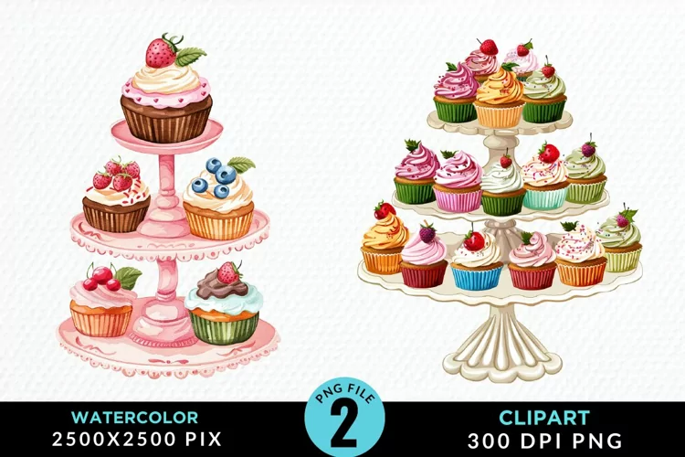 Watercolor Cupcake Stand Exquisite Clipart